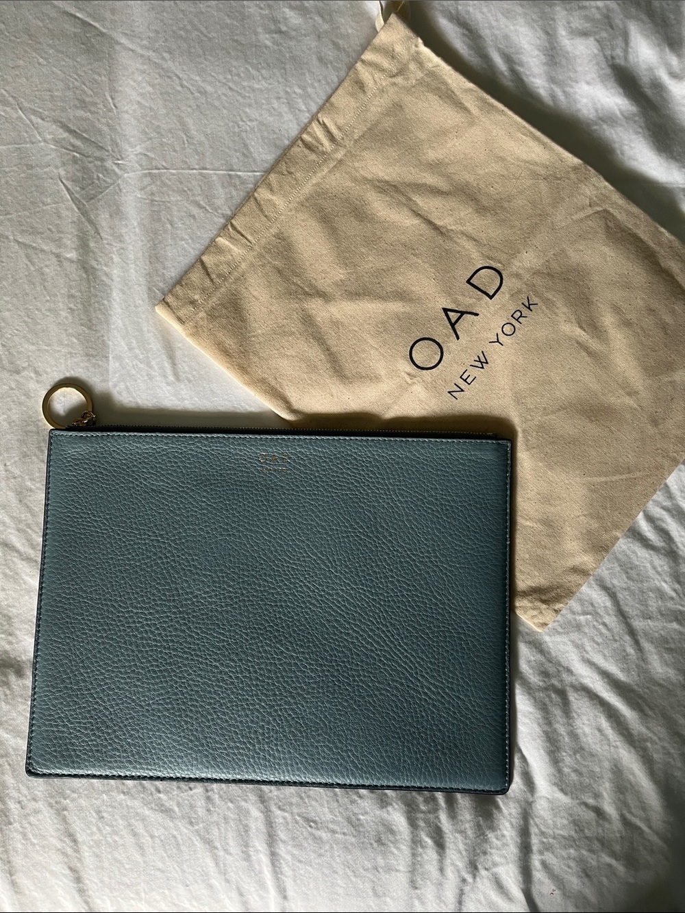 OAD New York Teal Pebbled Leather Zip Wristlet Clutch